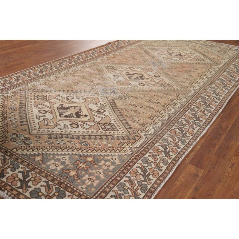 Distressed Bakhtiari Vintage Persian Area Rug Handmade Wool Carpet - 5'1" x 10'1"