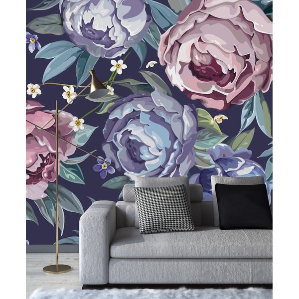 Dark Purple Floral Wallpaper Peel and Stick and Prepasted - Bed Bath ...