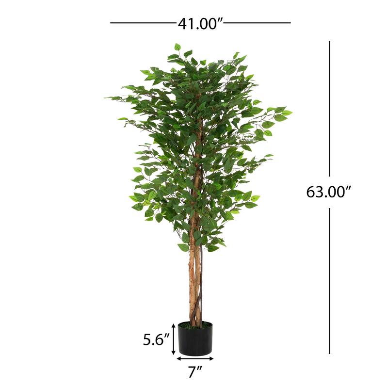 Roomfitters 63" Artificial Ficus Tree with Black Plastic Pot, Indoor Decorative Faux Plant