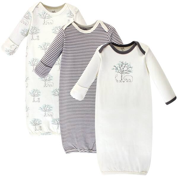 slide 1 of 1, Touched by Nature Baby Organic Cotton Long-Sleeve Gowns 3pk, Birch Tree, 0-6 Months - Birch Tree 0-6 Months - Birch Tree