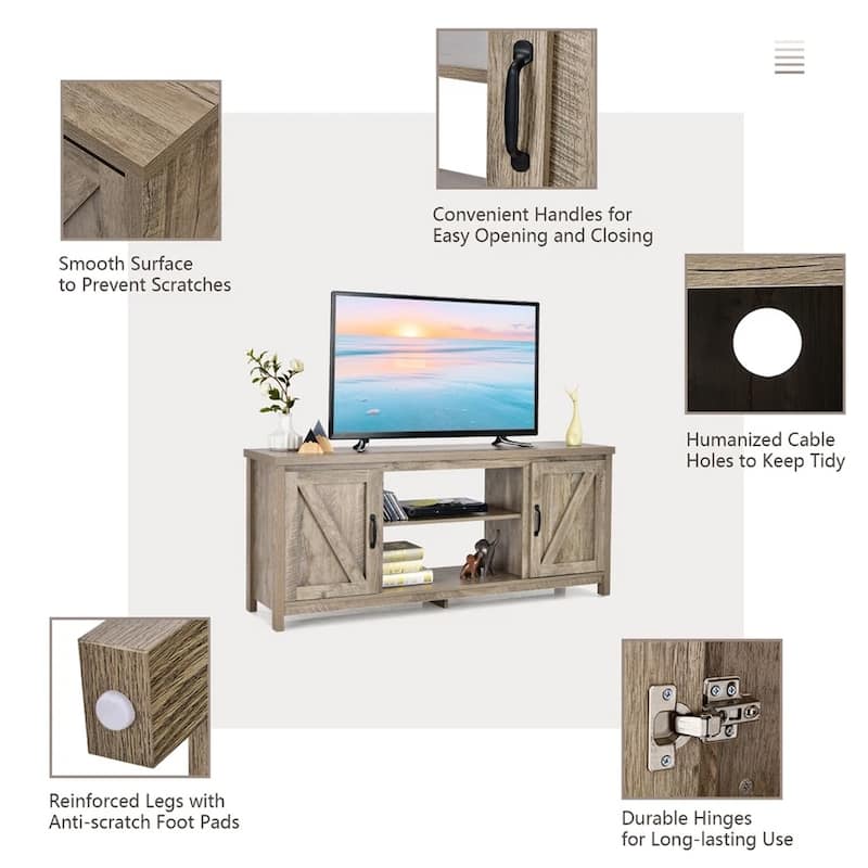 TV Stand Media Center 59" W/ Storage Cabinet for 65" TV Natural - 58 inches