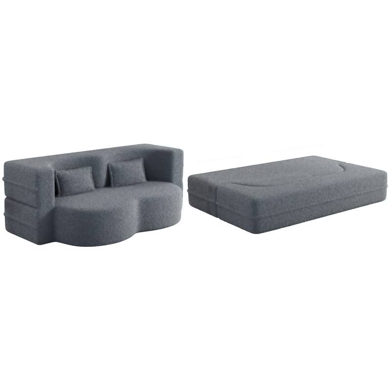 Modern Convertible Floor Sofa Bed - Full Size Foldable Sleeper with Memory Foam, 2 Pillows & No Assembly Needed