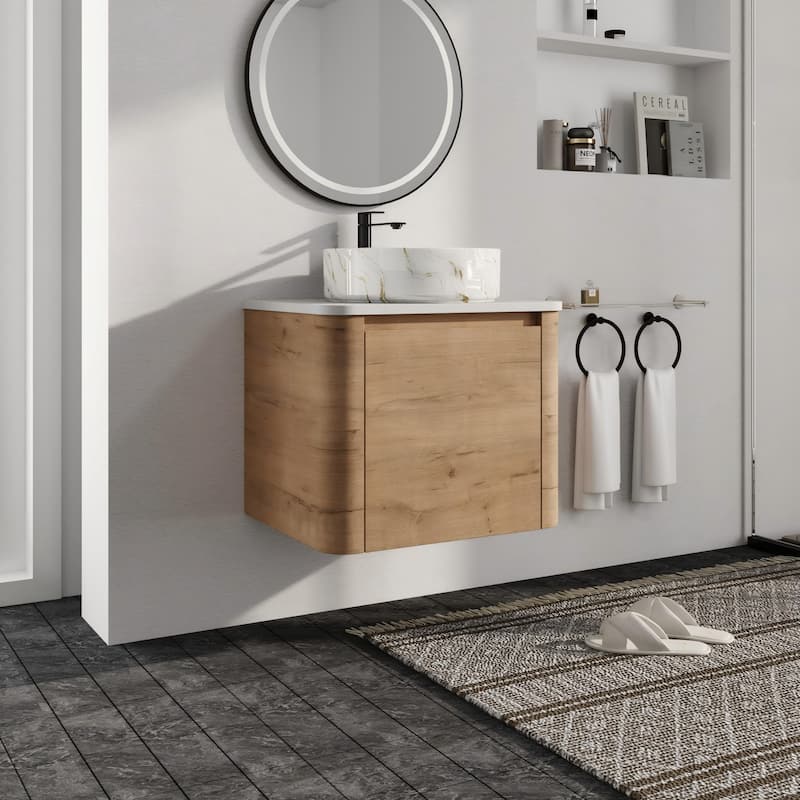 Malwee 24"/30" Floating Bathroom Vanity, Wall Mounted Bathroom Vanity with Ceramic Sink and Soft Close Door