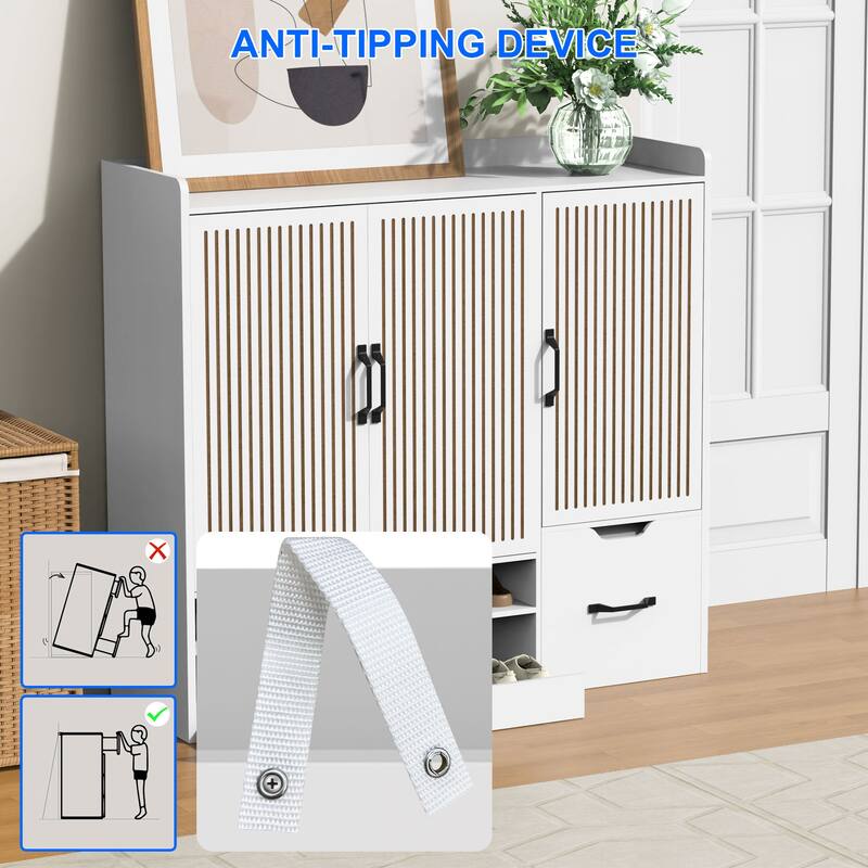 Modern Shoe Storage Cabinet with Stool, Adjustable Shelves & Pull-Out Drawer, Space-Saving Organizer for Entryway