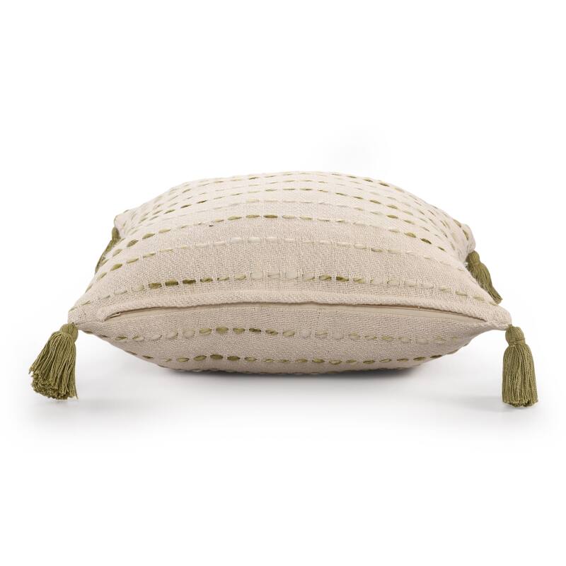 Sevita Torrent Variegated Stripe Cotton Blend Handmade 20"x20" Throw Pillow, with Tassels