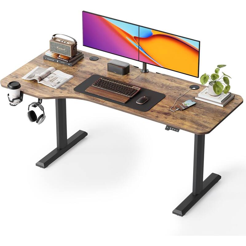 FEZIBO Height Adjustable Electric Standing Desk, Stand up Table, Sit Stand Home Office Desk with Splice Board - Rustic Brown