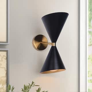 2-Light Black Gold UP Down Cone Wall Sconce