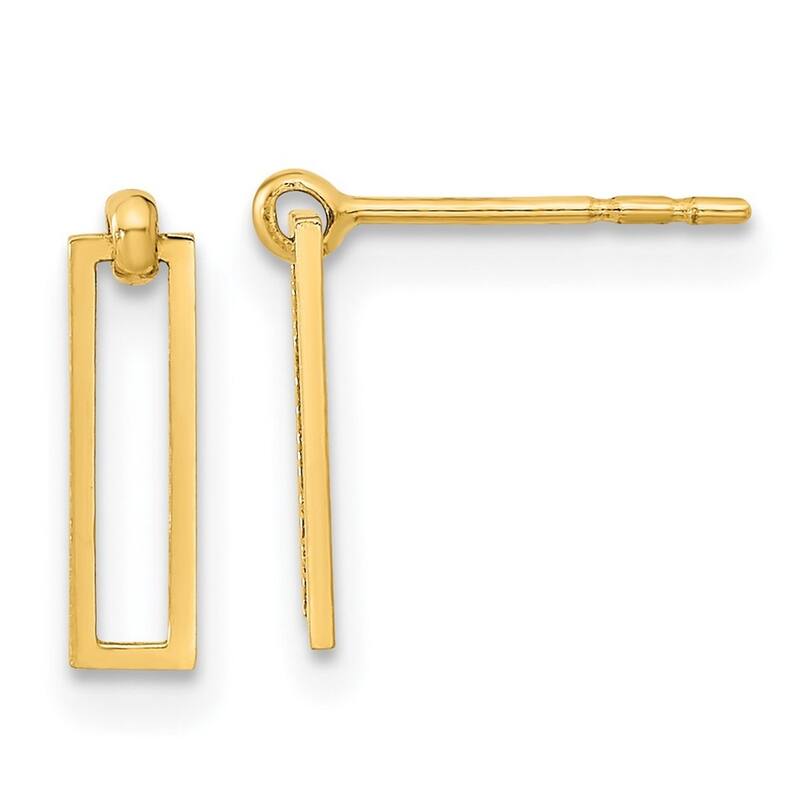 Curata 14k Yellow Gold 10.75x3mm Open Rectangle Dangle Post Earrings