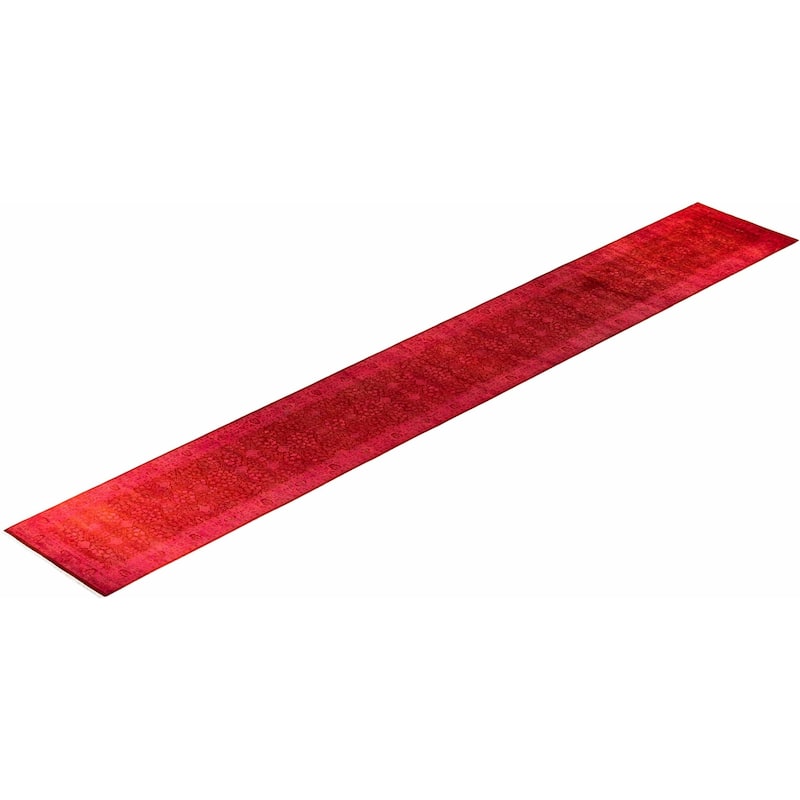 Overton Hand Knotted Wool Vintage Inspired Modern Contemporary Overdyed Pink Runner Rug - 3' 1" x 25' 1"