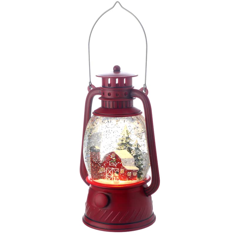 8" LED Battery Operated Timer Country Barn Lantern Water Globe Usb