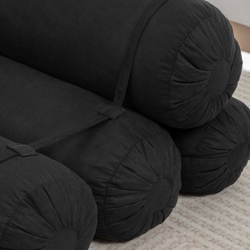 Versatile Lazy Sofa Corduroy Chaise Lounge Floor Couch Composed of 5 Cylindrical Pillows with Adjustable Straps