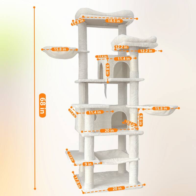 68 in Tall Multi-Level Green Cat Tree with Hammocks, Hanging Basket, Cat Cave, Removeable Cushion, Scratching Posts