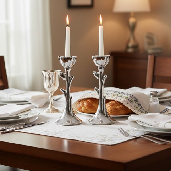 Nambe Tree of Life Sabbath Candlesticks - 8-Inch - Bed Bath