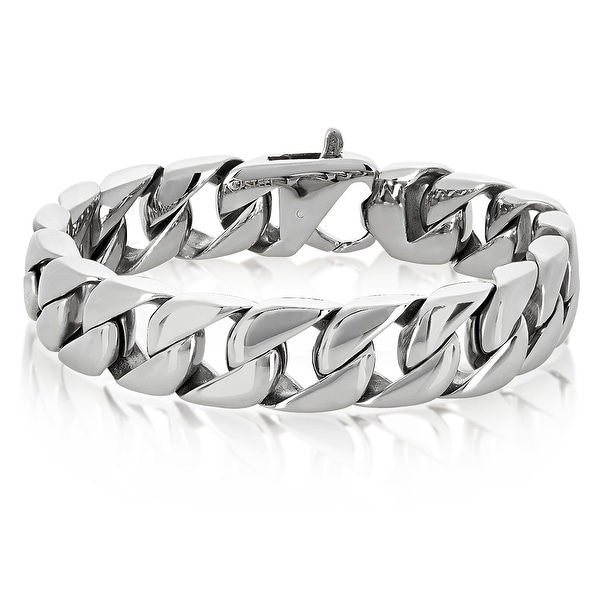 Stainless Steel Polished Curb Chain Bracelet - 8.5 Inches (15 mm Wide). Opens flyout.