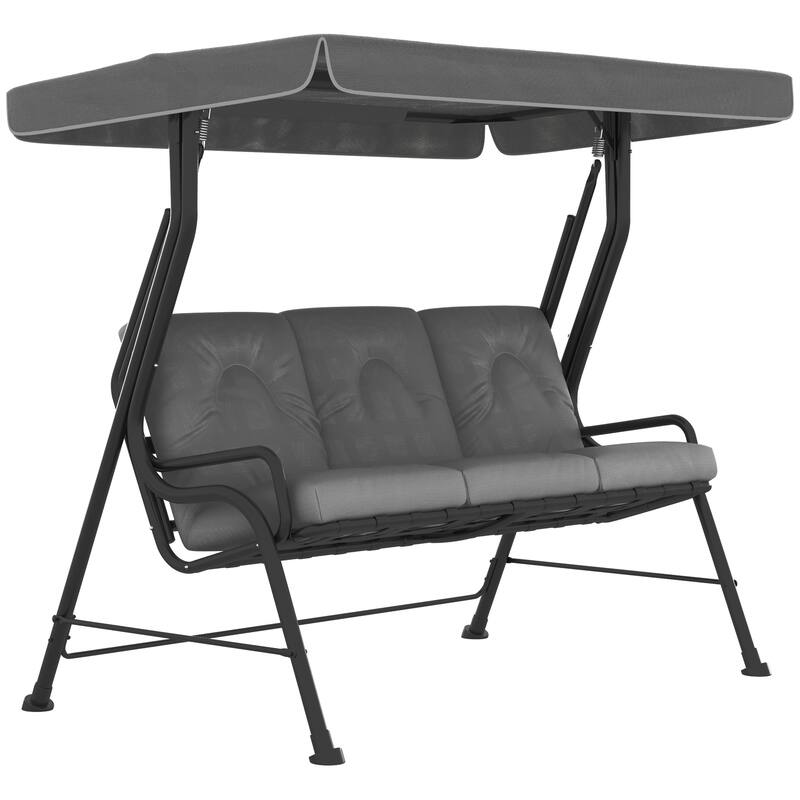 Outsunny Outdoor Patio Porch Swing Bench with Included Adjustable Shade Awning & Comfort Padded Seating for Three People