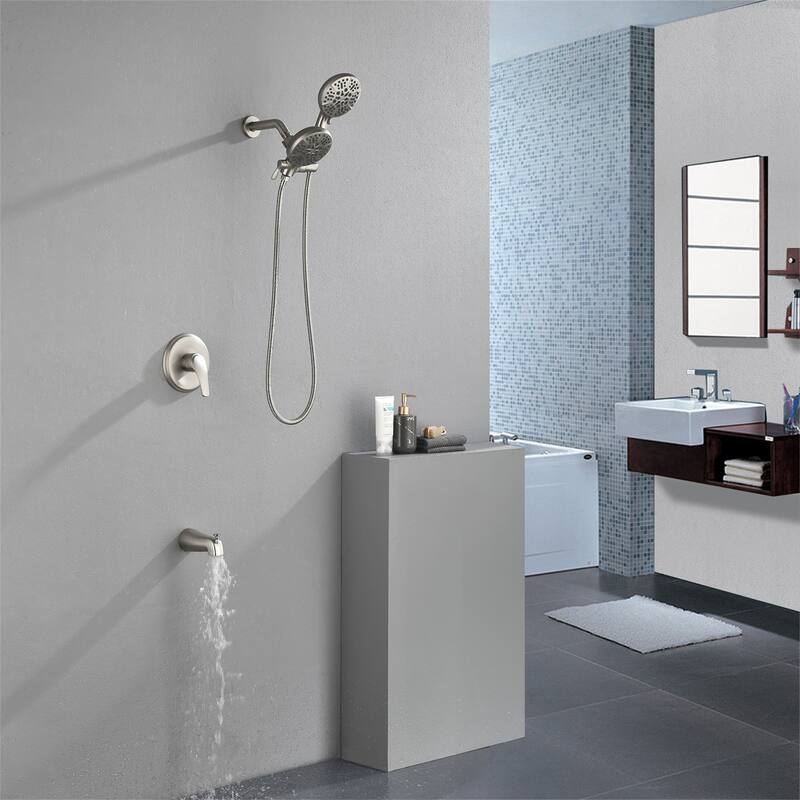 Wall Mounted High Pressure Shower System with Tub Spout Shower Faucet with Rain Shower Head and Handheld Spray