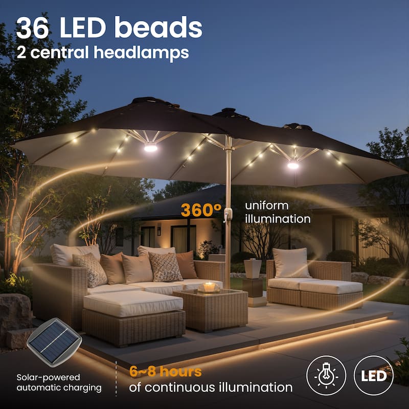 ​OVIOS 15ft Double Side Patio Umbrella Extra Large with Light