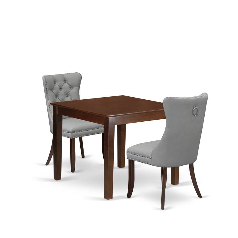 East West Furniture Kitchen Table Set Contains a Square Dining Table and Upholstered Chairs, Mahogany (Pieces Options)