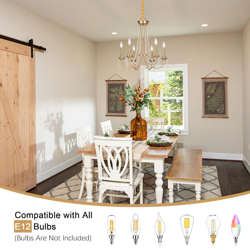 6-Light Candlestick Hanging Crystal Linear Chandelier Lighting for Kitchen Island