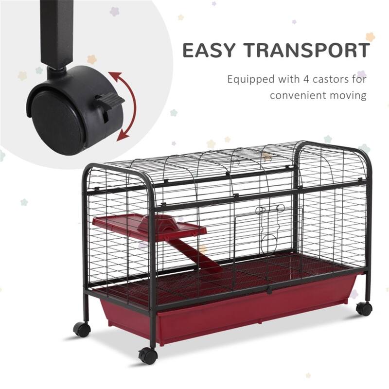 Red-Black Small Pet Cage with Powder Coated Tube Steel Finish and Stand - 41.5" L x 17.25" W x 26"H
