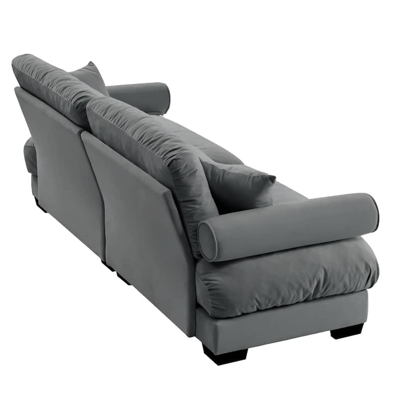 93.7"Velvet 3-Seater Sofa with Bolster Armrests, High-Resilience Sponge Cushions