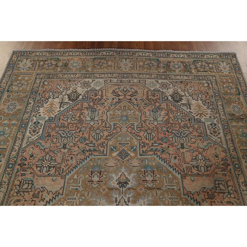 Geometric Tabriz Vintage Area Rug Hand-Knotted Wool Carpet - 6'8" x 9'7"