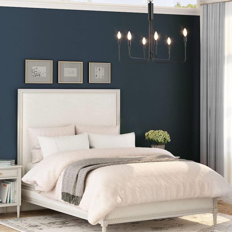 Modern Farmhouse 6-Light Black Candle Chandelier for Dining Room