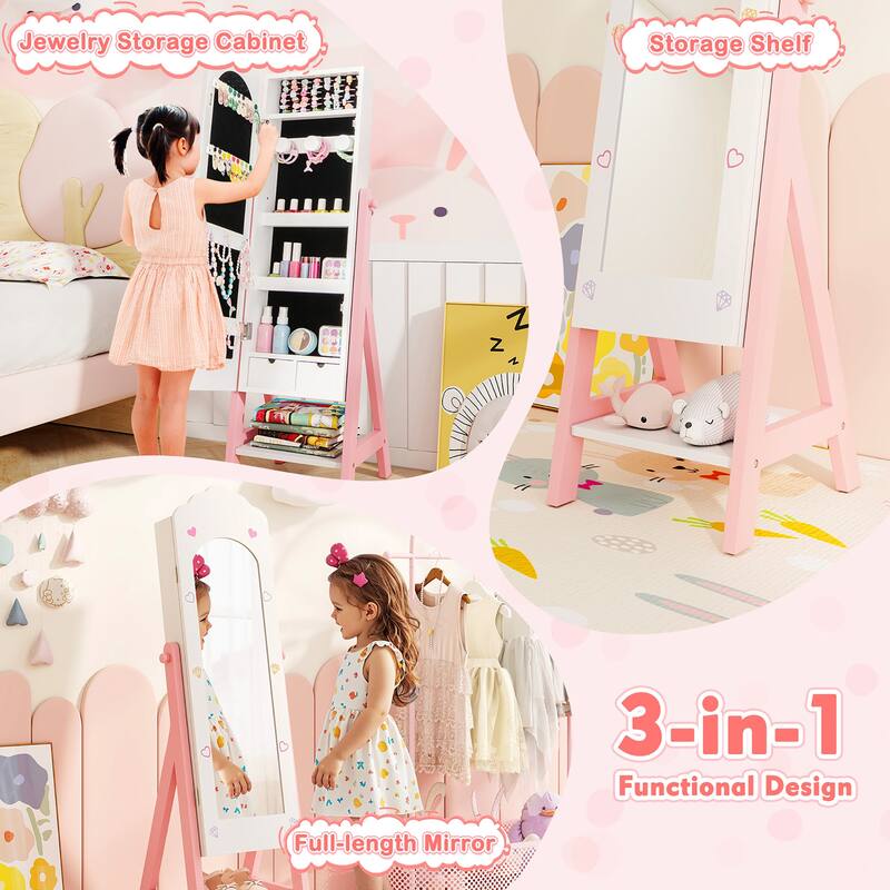 Gymax Kids Vanity Set Princess Makeup Dressing Table & Chair Set w/