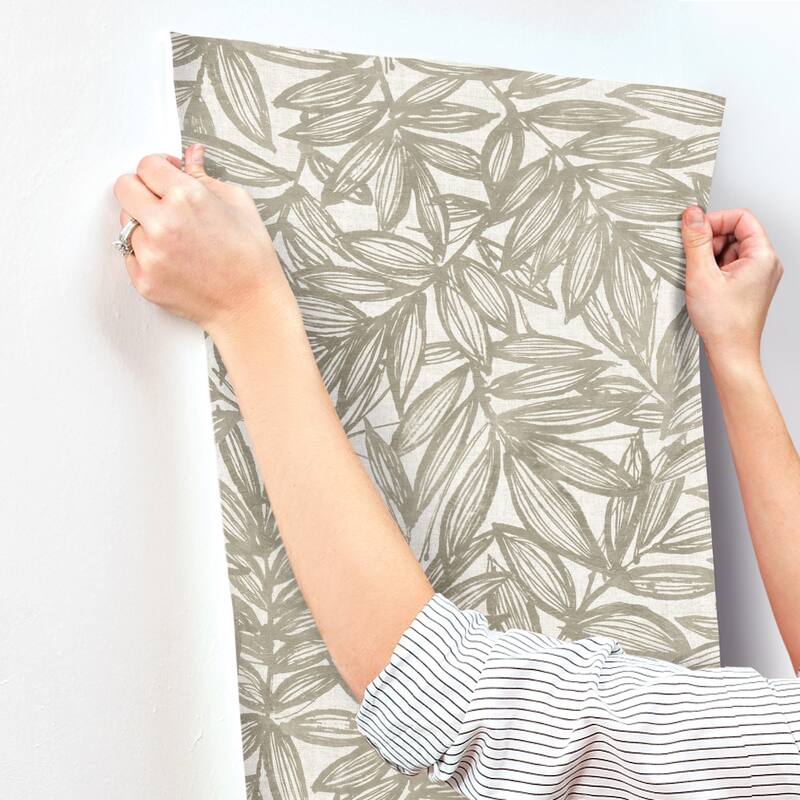 A-Street Prints Rhythmic Taupe Leaf Wallpaper