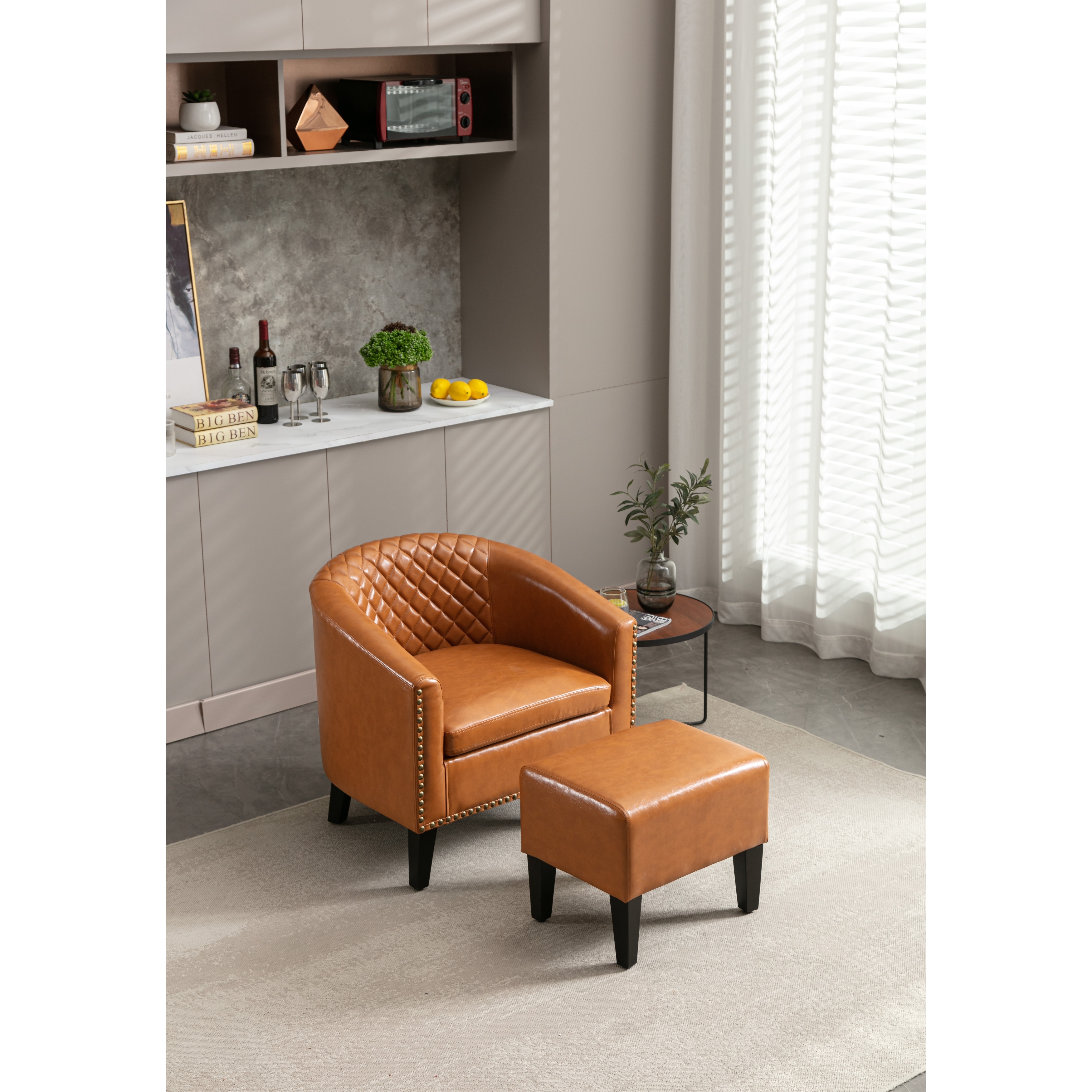 Accent Chair with Ottoman Barrel Chair Fabric Armchair Footrest