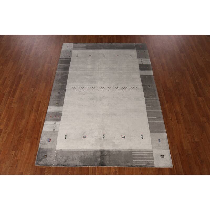 Little Animals Gabbeh Indian Area Rug Hand-Knotted Wool Carpet - 5'3" x 7'7"