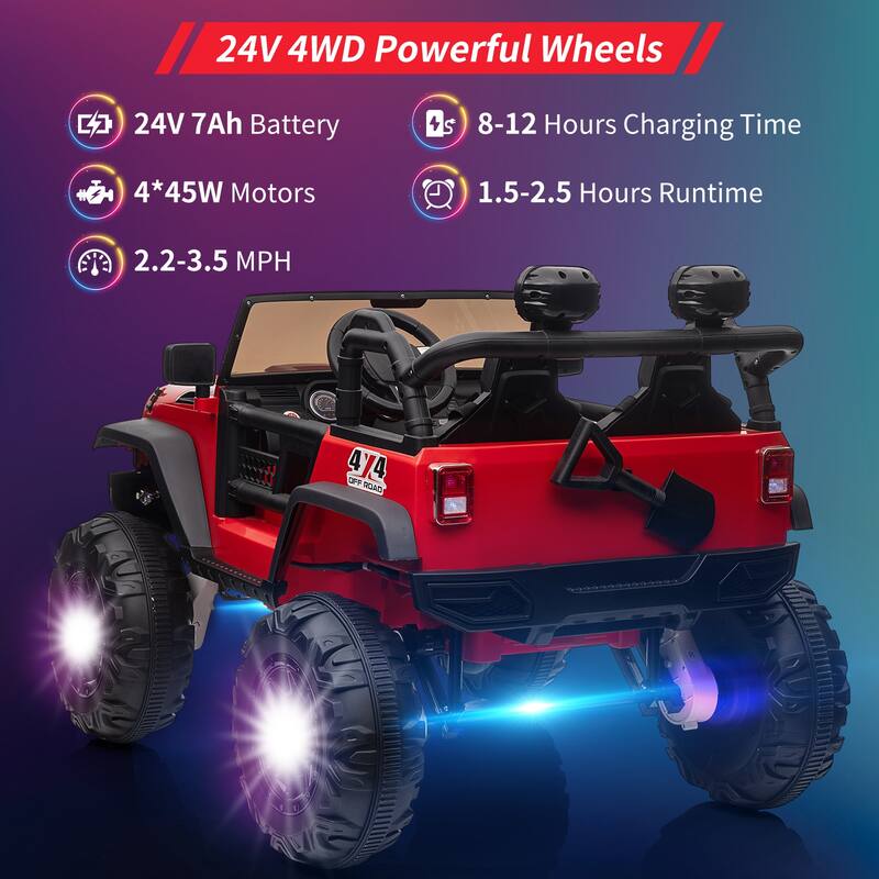24V Kids Ride on Truck with Remote Control, 4 Motors, 7Ah Battery, Seat Width 2 Seater Electric Ride Toy