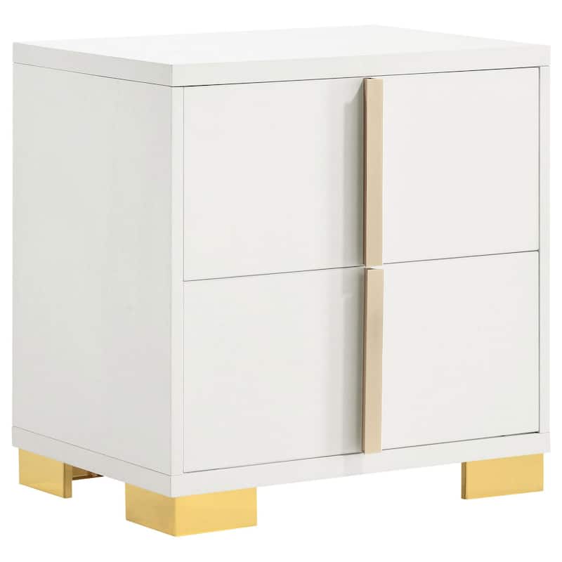 Dex 4 Piece Twin Bedroom Set, White, Gold Accents, LED Headboard