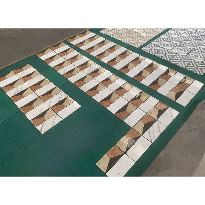 Roomfitters Waterjet Marble Tile, Polished Natural Stone for Floor and Wall, Genuine Marble, 2-Piece Box, White Gold Red Gray