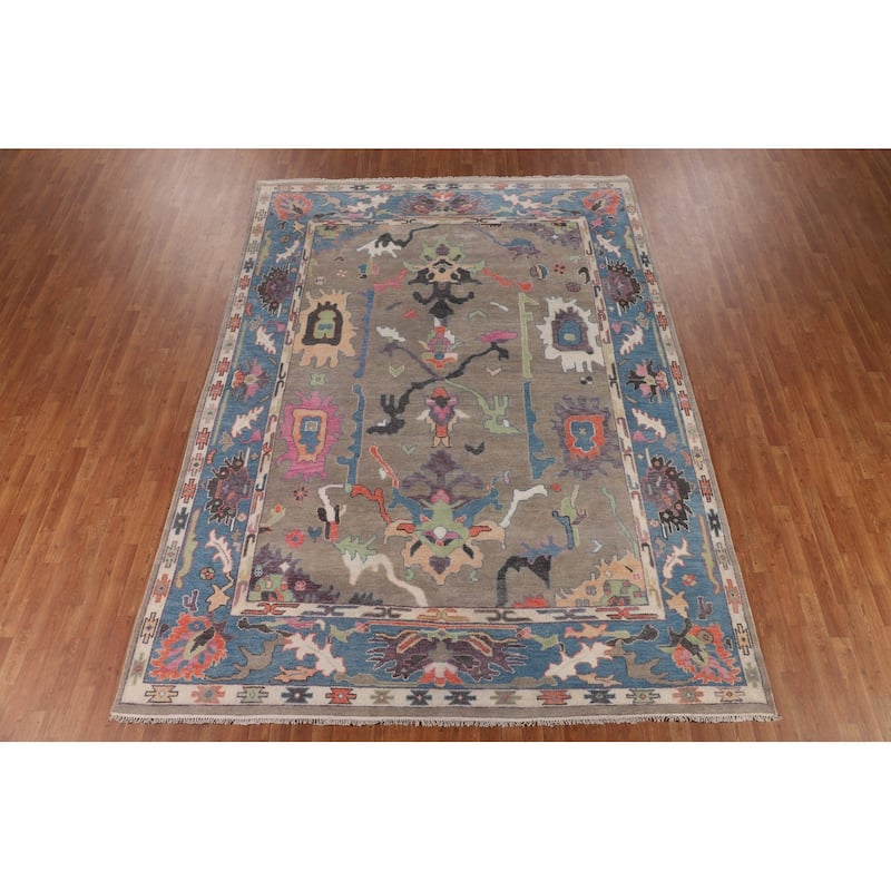 Colorful Oushak Oriental Rug Hand-Knotted Transitional Wool Carpet - 8'9" X 11'9"