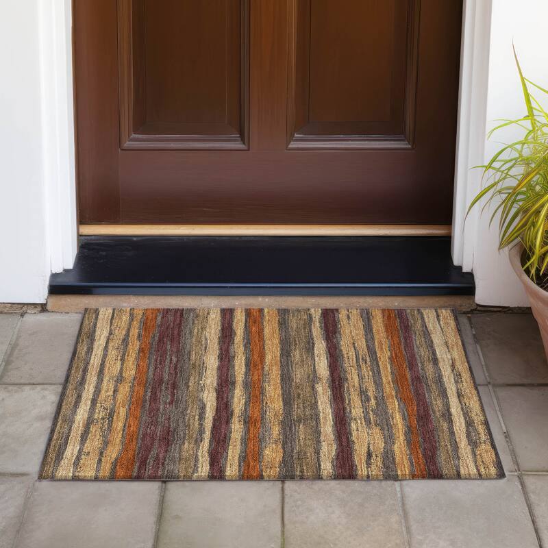 Machine Washable Indoor/ Outdoor Chantille Stripe Rug - Chocolate - 1'8" x 2'6"