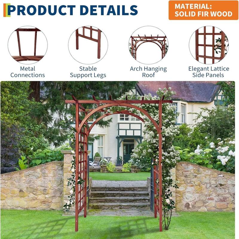 85-Inch Wood Garden Arbor with Pergola-Style Top Outdoor Trellis Arched and Flat Top Teak