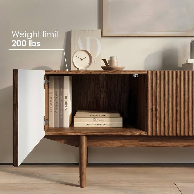 Living Skog Kelly TV Stand Console Fits TV's up to 65 in. with Wood Legs in Mid Century Modern Scandinavian Design