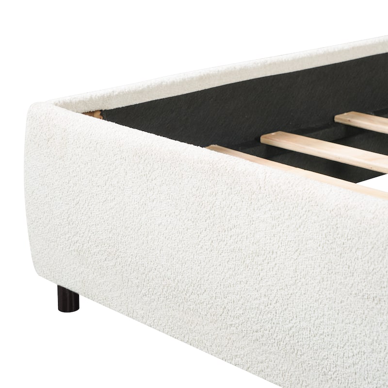 Christopher Knight Home - Boucle Upholstered Platform Bed with Curved Wide Headboard