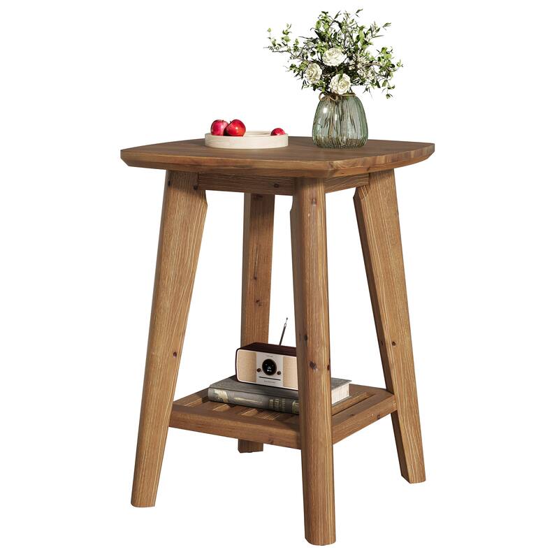 Square Side Table with Storage Shelf & Solid Wood Material, 19.68" Wood End Table for Living Room, Sofa Side, Small Spaces