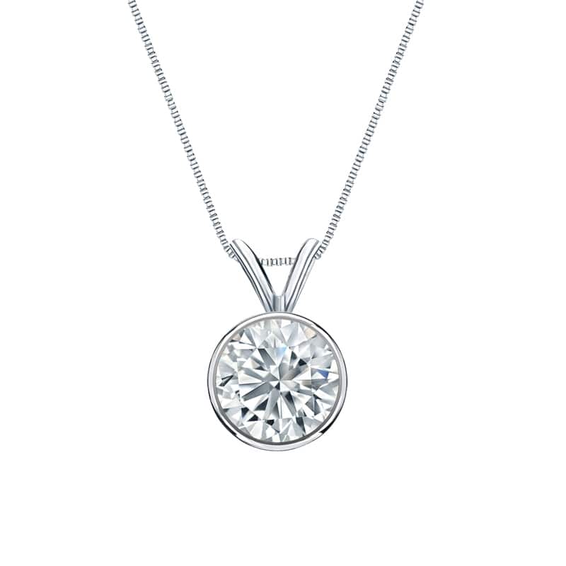 Auriya 14-karat Gold 1.50ctw Round Solitaire Lab Grown Diamond Necklace Bezel (H-I VS) - 1.5 - White