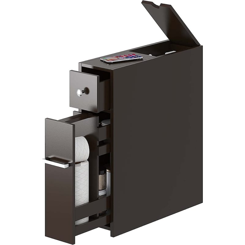 Spirich Home Slim Bathroom Storage Cabinet, Free Standing Toilet Paper Holder, Bathroom Cabinet Slide Out Drawer Storage - Espresso