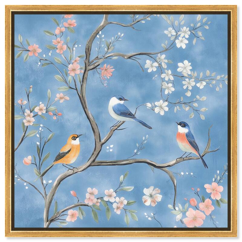 Birds in the Branches II Canvas by Art Remedy - Gold - 12" x 12"