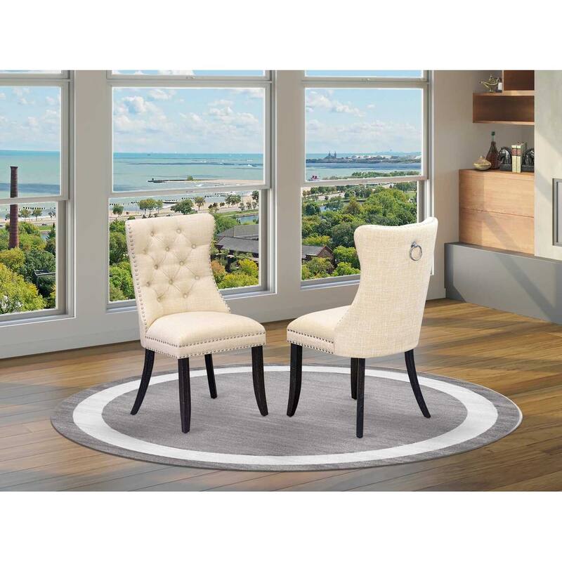 Parson Dining Chairs Set of 2 - Linen Fabric Upholstered Accent Chairs - Nailhead Trim - Beige