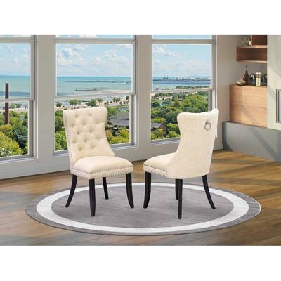 Parson Dining Chairs Set of 2 - Linen Fabric Upholstered Accent Chairs - Nailhead Trim - Beige