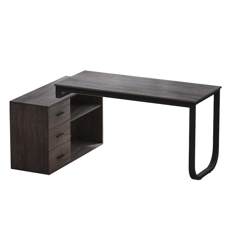 3-Drawer L-Shape Executive Desk Computer Tables With Storage Cabinet