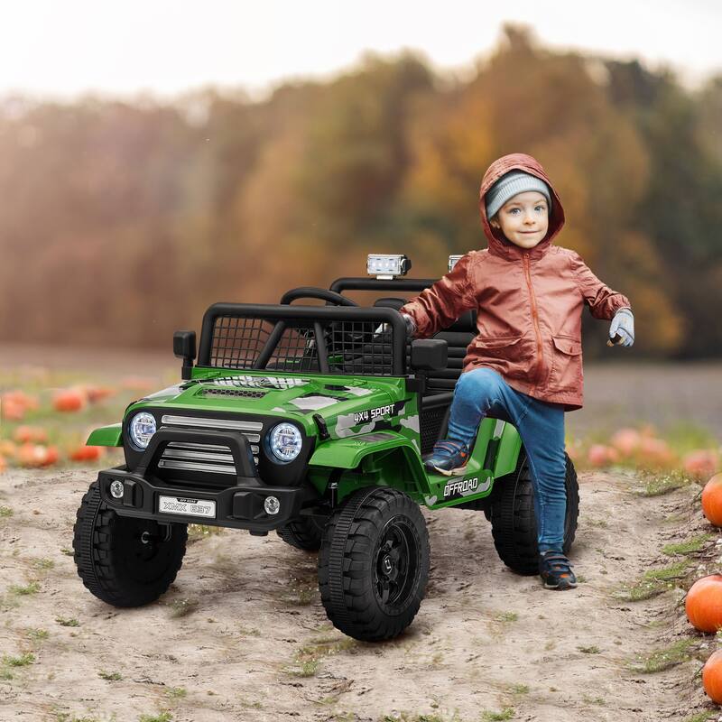 12V Dual Motor Kids Ride-On Car with Remote Control, Music, and Suspension