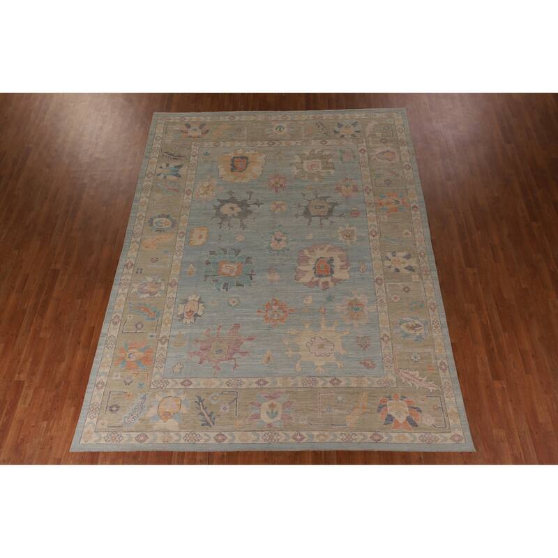 Light Blue Oushak Vegetable Dye Area Rug Hand-Knotted Wool Carpet - 8'11" x 11'8"