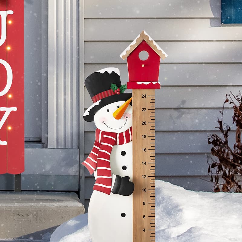 Glitzhome Christmas LED Lighted Wooden Snowman Gauge Yard Stake Wall Decor