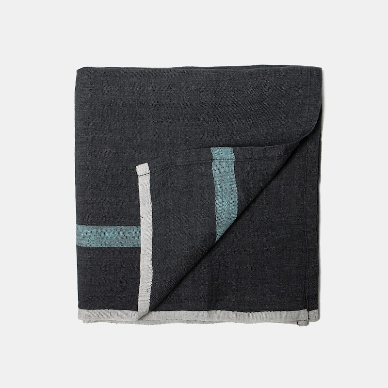 Caravan Laundered Linen Napkins - Set of 4 - Charcoal / Aqua - Set of 4 - Charcoal